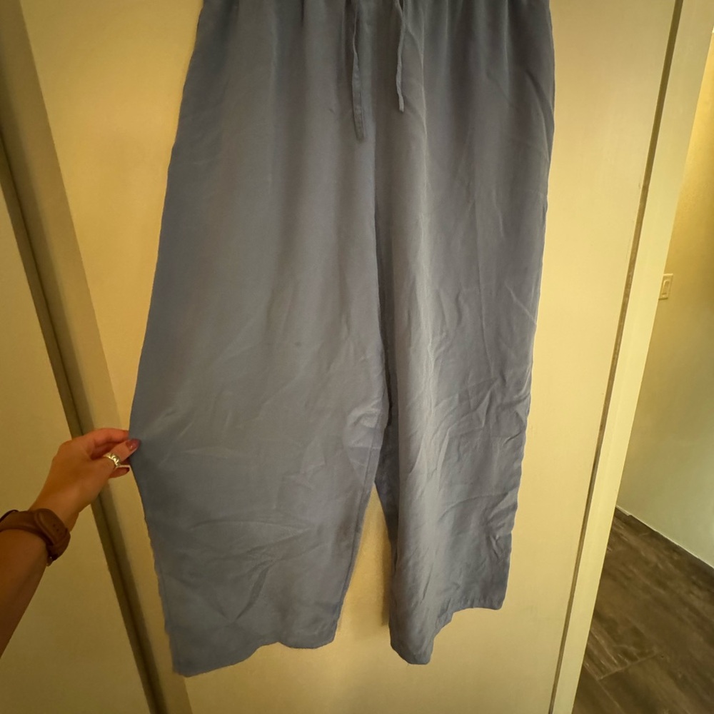 Jacqueline Ferrar Light Blue 100% silk Wide Leg Pants